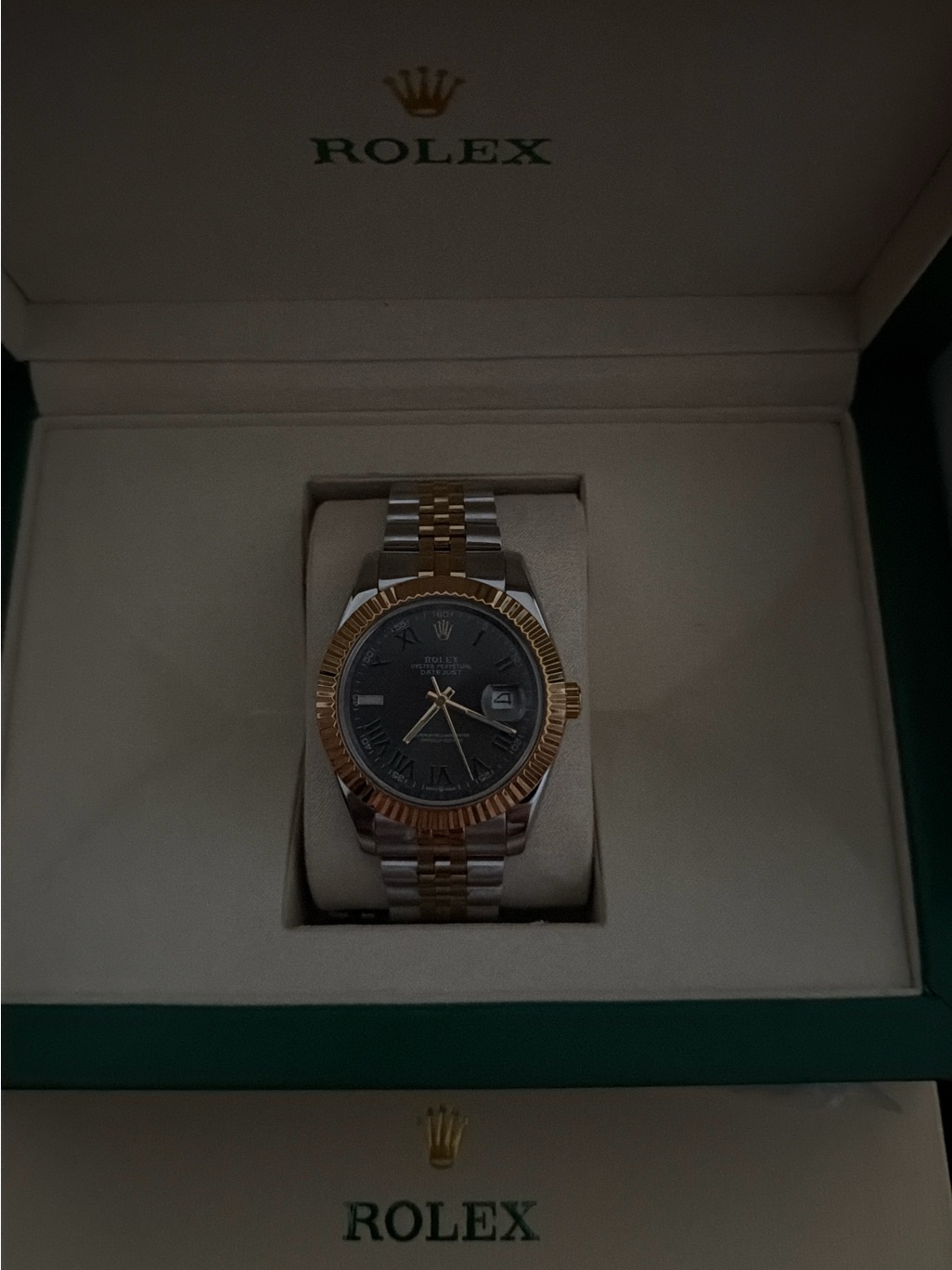 Rolex TwoTone Gold And Silver Watch With Black Dial
